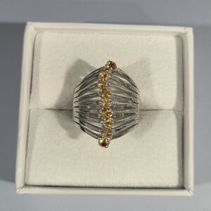 Genuine Vintage Sterling Silver~9-Rows~Citrine Gemstones Ring (Size 7.5-8)